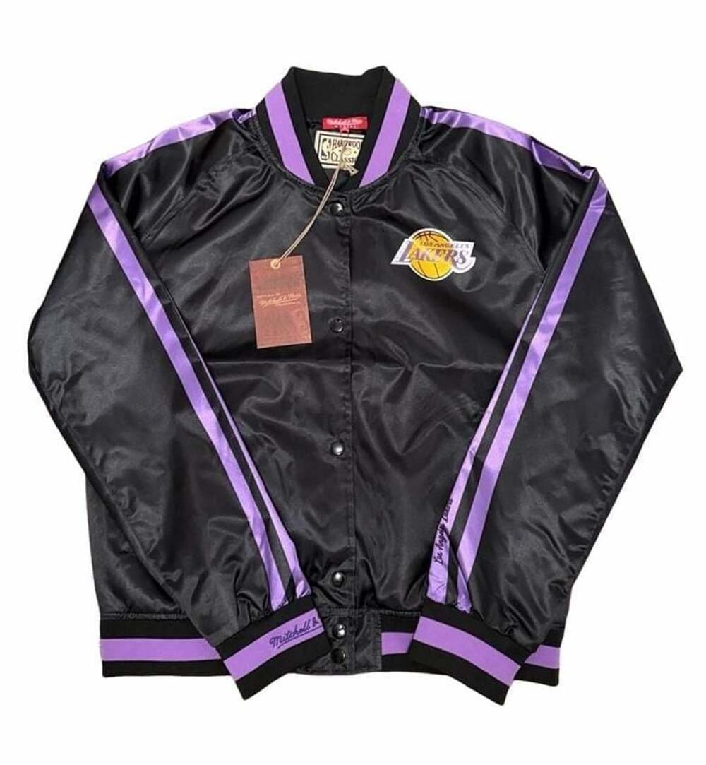 Mitchell & Ness Women's Black Los Angeles Lakers Raglan Satin Full-Snap Jacket S